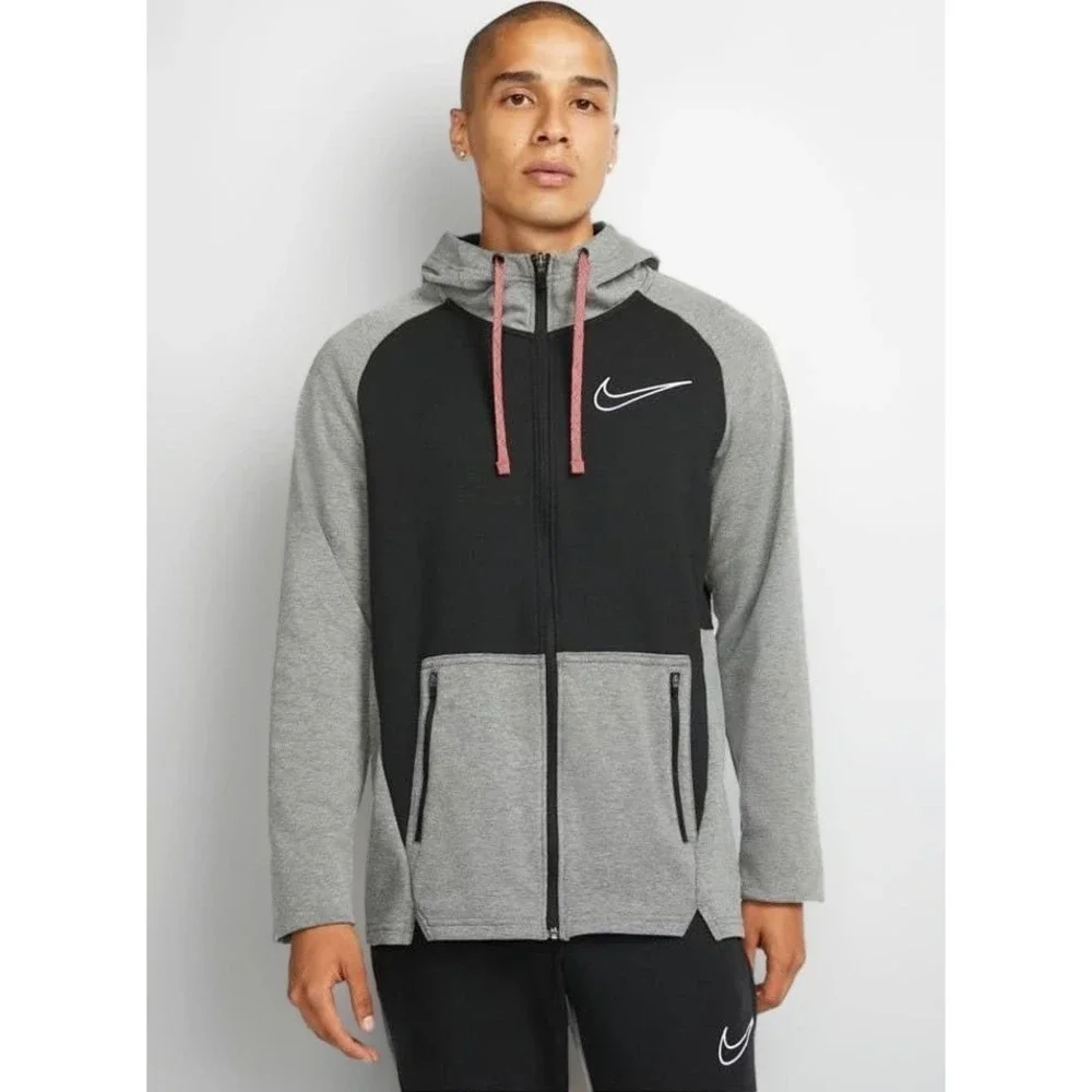 Nike Therma-FIT Full Zip Training Hoodie Colorblock Grey Black XXL Mens DD2102